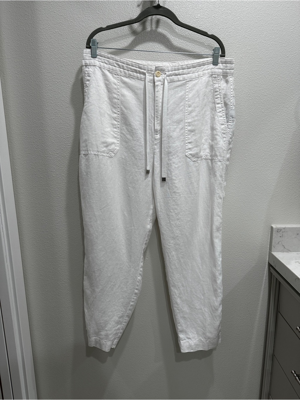 Ralph Lauren White 100% Linen Drawstring Pants Women’s Size 14